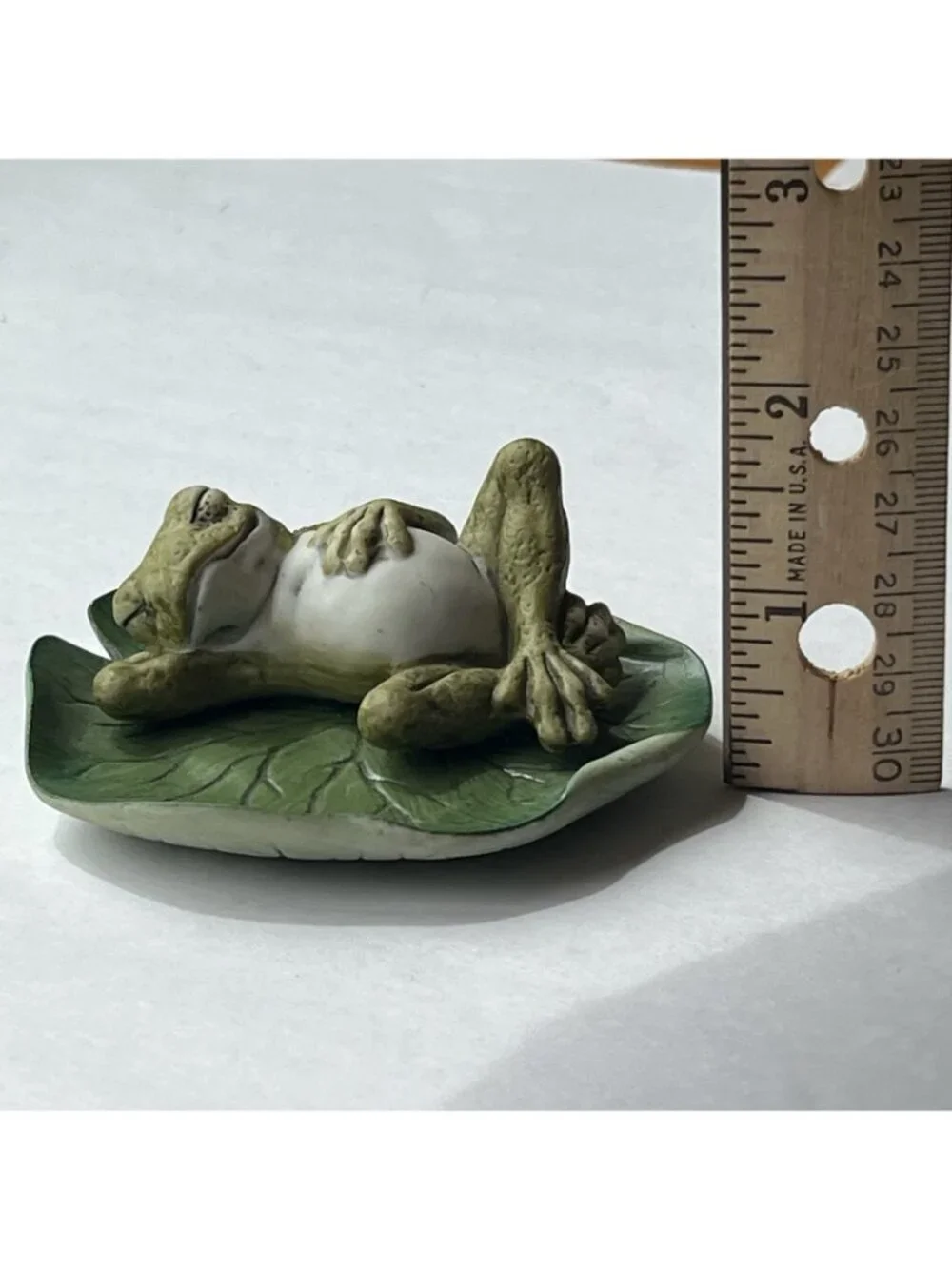 Vintage 1980s Japan Harvey Knox Porcelain Sleeping Frog On Lily Pad Figurine